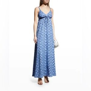 L’Agence Sachi Drawstring Empire Waist Blue Snakeskin Maxi Dress Size Small NWT
